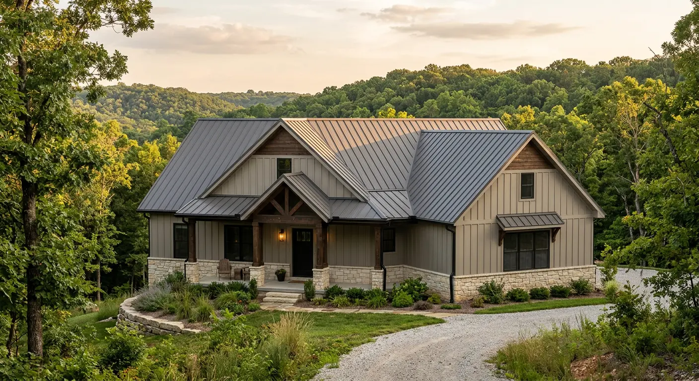 Finished standing-seam metal roof installation on a Springfield, Missouri Ozark home